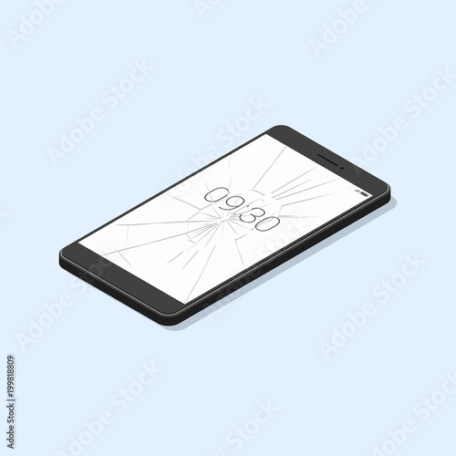 Smart phone with broken screen isolated. Vector illustration 