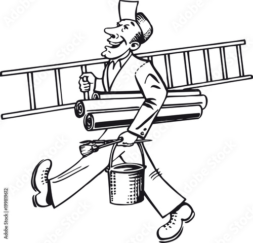 Happy painter, Retro Vector Illustration