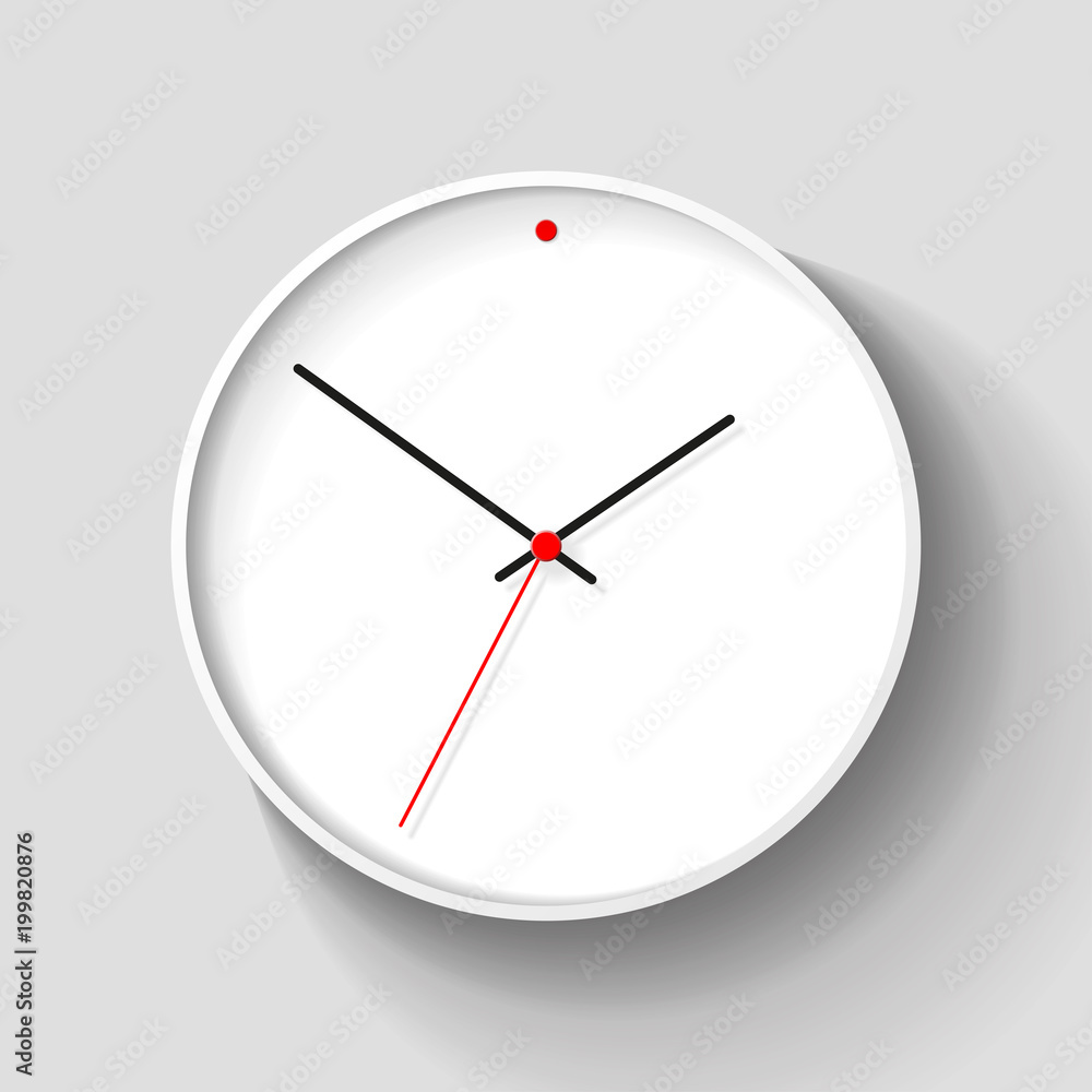 Simple wall Clock in realistic style, minimalistic timer on light background.  Business watch with a red dot. Vector design element for you project Stock  Vector | Adobe Stock