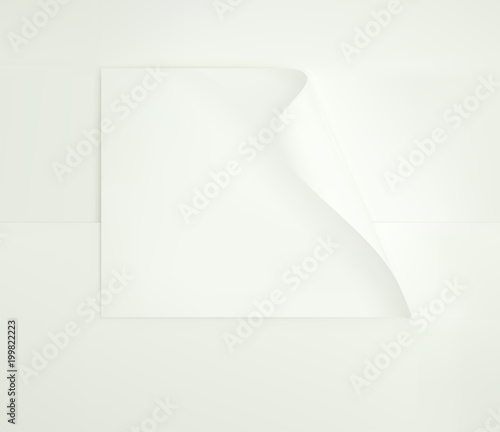 White Sheet of Paper, bent corner, on white background.