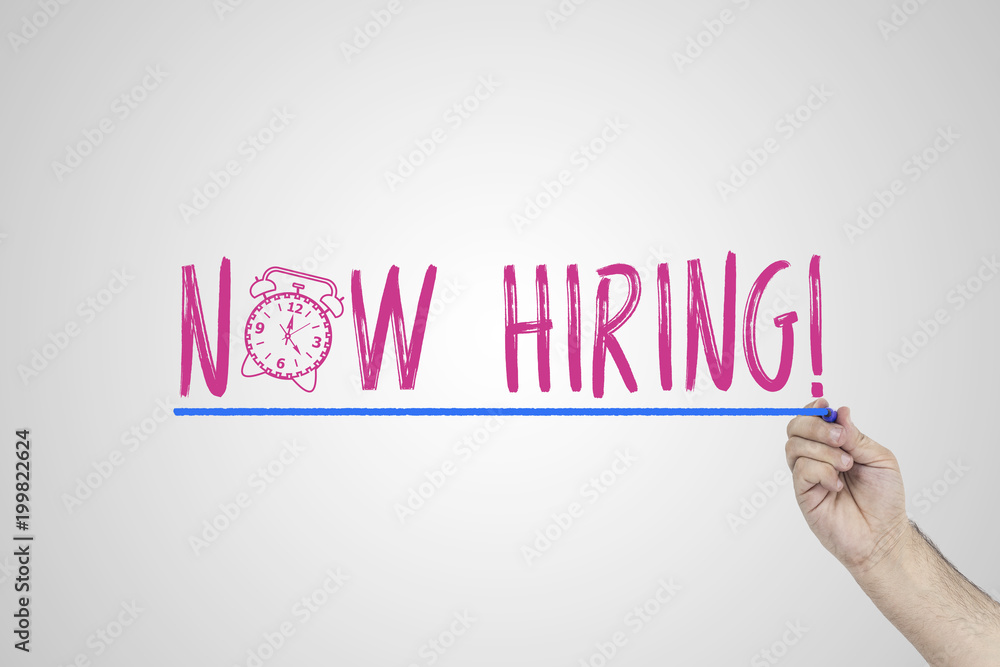 Fototapeta premium Hand writing Now hiring