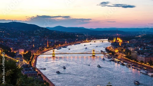 Time-lapse view of the sunset over Budapest and the river Danube.
