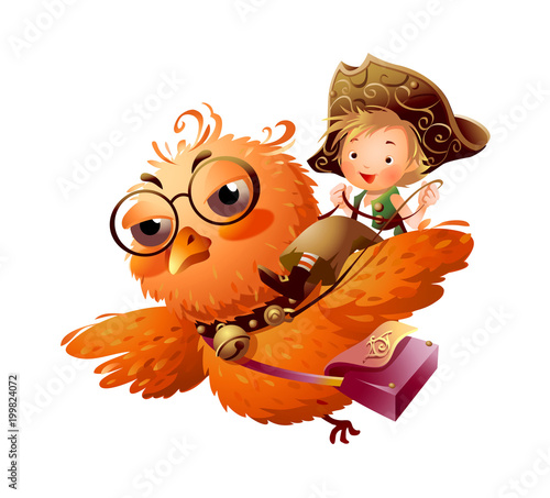 Boy riding an owl 
