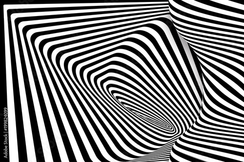 Black white 3d line distortion illusion