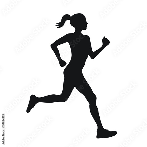 silhouette of running woman profilec simple black icon, vector eps10 illustration