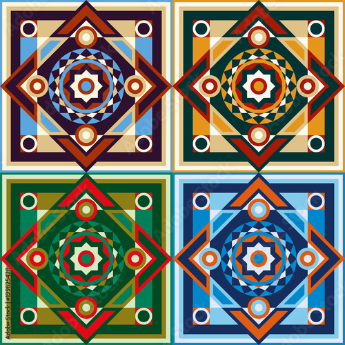 Set of four geometric tiles