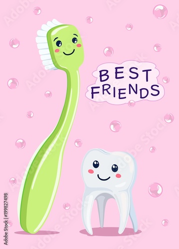 Fototapeta Naklejka Na Ścianę i Meble -  Best friends of teeth are toothbrush. Vector illustration.