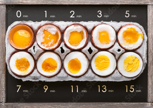 Obraz na płótnie eggs in varying degrees of availability depending on the time of boiling eggs w salonie