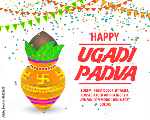 Holiday poster for indian holiday Ugadi. Vector illustration.
