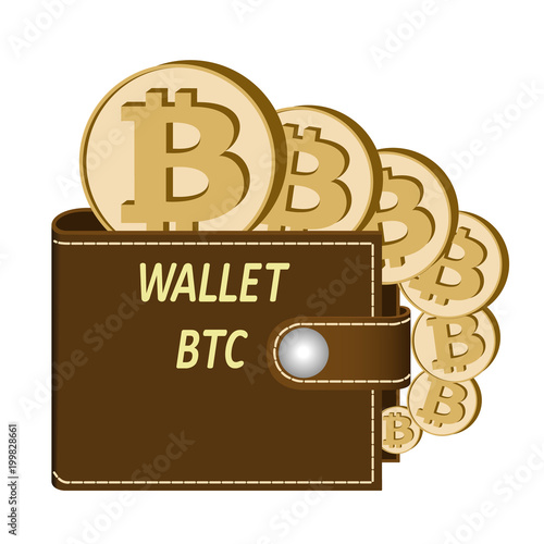 bitcoin wallet with coins on a white background