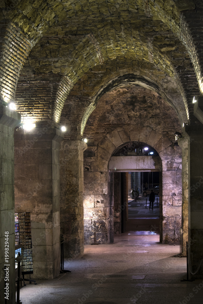 Cellars of Diocletian's Palace is covered and partially underground space in the southern part of the Old Town in Split, Croatia