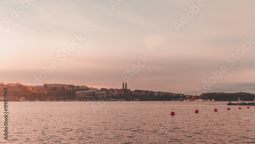 Sunset at Stockholm with Sodra Malarstranden in view