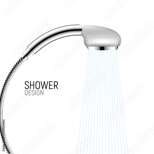 Shower head isolated on white with flowing water. Vector shower bathroom illustration