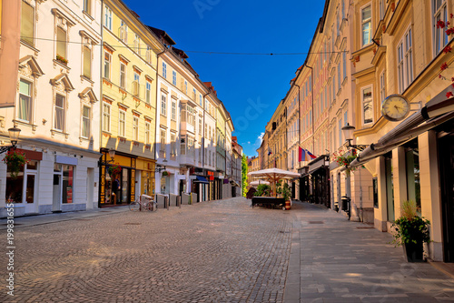 Old town of Ljubljana colorful street and architecture © xbrchx