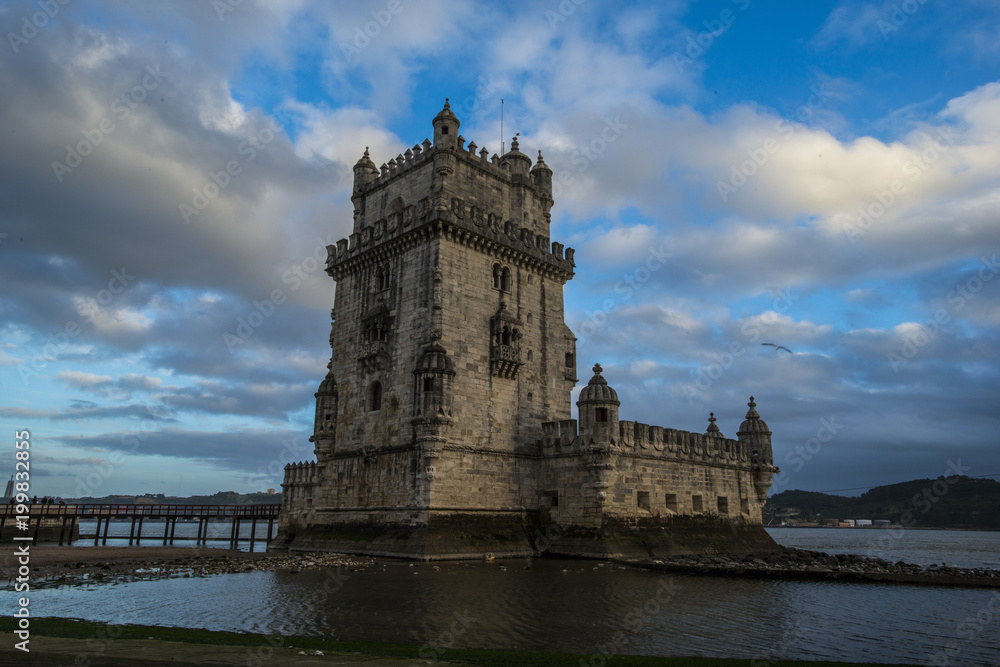 the tower of belem by dusk, lisbon, polrtugal