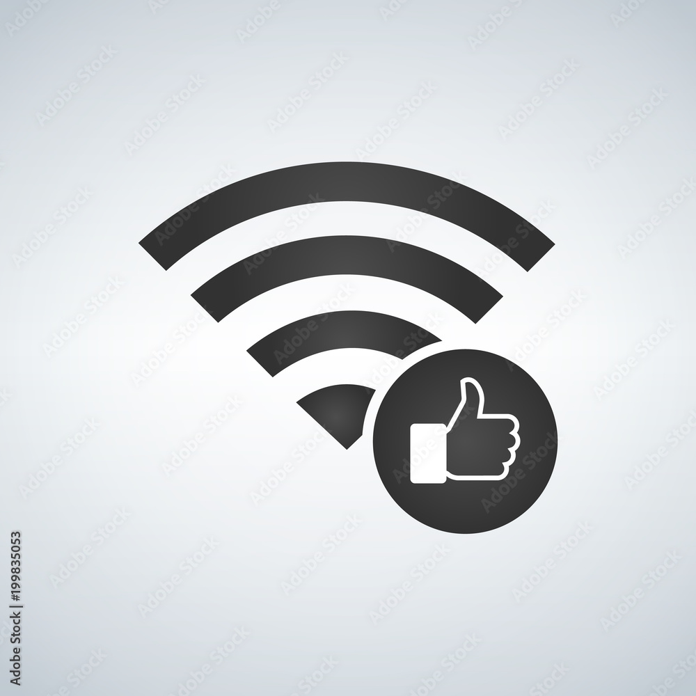 Wifi connection signal icon with hand or like icon in the circle. vector illustration isolated on modern background. Wifi connection signal icon with hand or like icon in the circle. vector illustration isolated on modern background.
