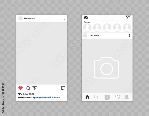 Social network photo frame app interface. Vector illustration on background.
