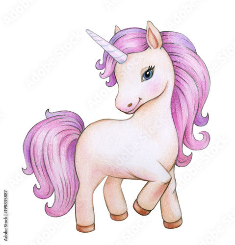 Cute unicorn cartoon, isolated on white.