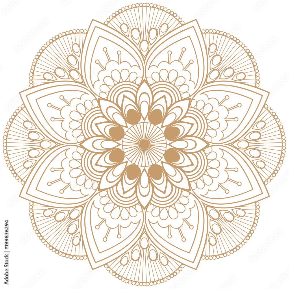 Mehndi mandala beige brown flower in Indian henna style for tatoo or card.