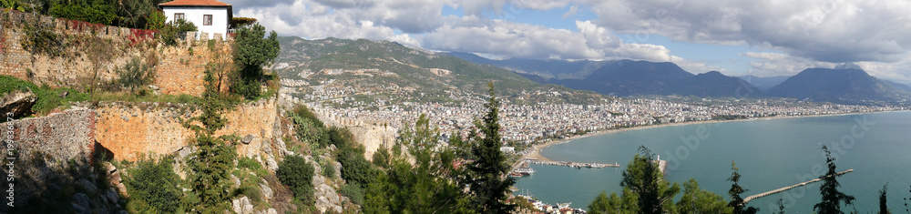 Panorama of the sea and the house, Alanya Turkey
