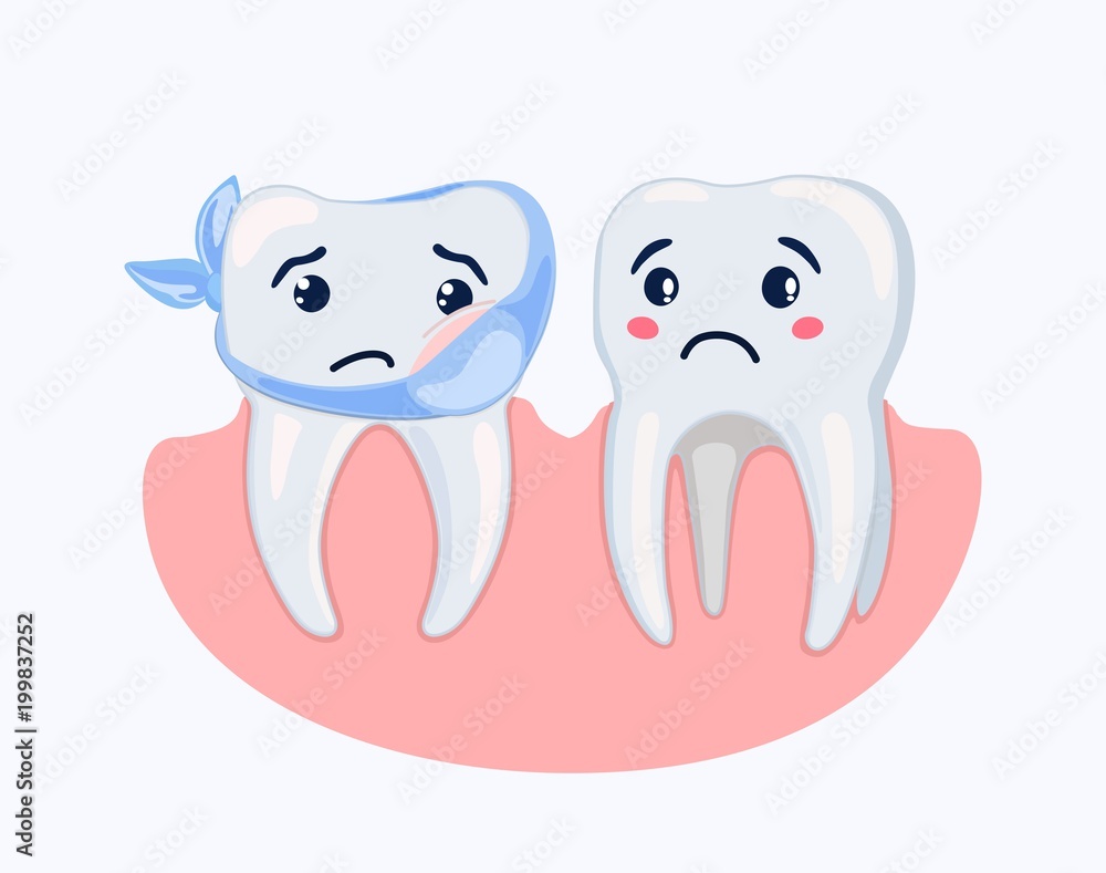 Stylized suffering sick tooth and its neighbor. Vector illustration. Stylized suffering sick tooth and its neighbor. Vector illustration.
