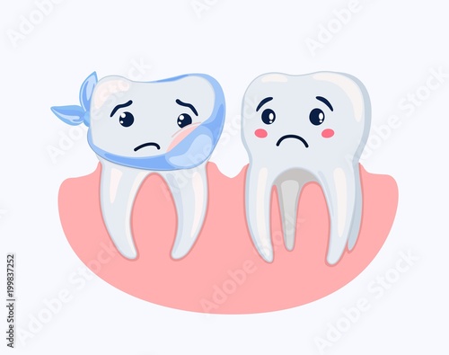 Stylized suffering sick tooth and its neighbor. Vector illustration.