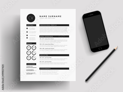 Professional CV / Resume modern mockup, mobile phone, pencil stationary vector