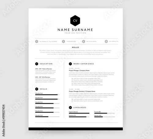CV curriculum vitae template minimalist black and white vector