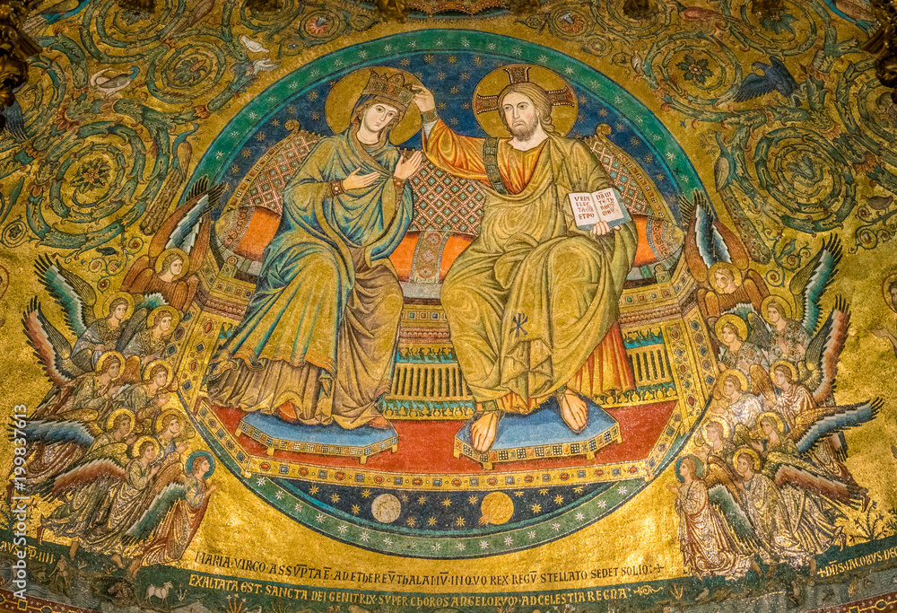 Coronation of the Virgin, mosaic by Jacopo Torriti in the Basilica of Santa Maria Maggiore in Rome, Italy.