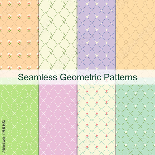 Rhombus geometric pastel color seamless elegant pattern set. Cute bright abstract frame. Soft color background gird ornament for design or fabric textile. Vector spring summer floral feminine style