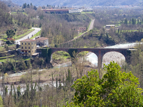 Garfagnana view. River Serchio seen from Ponte di Campia, Italy. photo