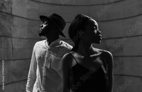 Strong love connection. African American couple. Young fashionable people, unrecognizable black male, stylish concept