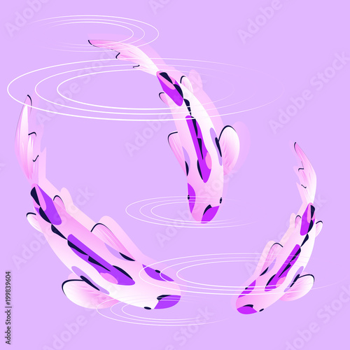 Set with fish, carp koi in water. Vector illustration, Cyprinus Carpio.