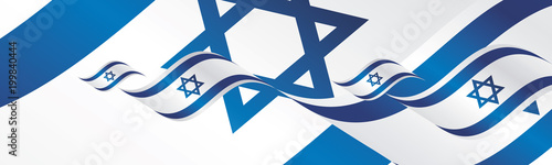 Israel Independence Day waving flags two fold landscape background banner greeting card