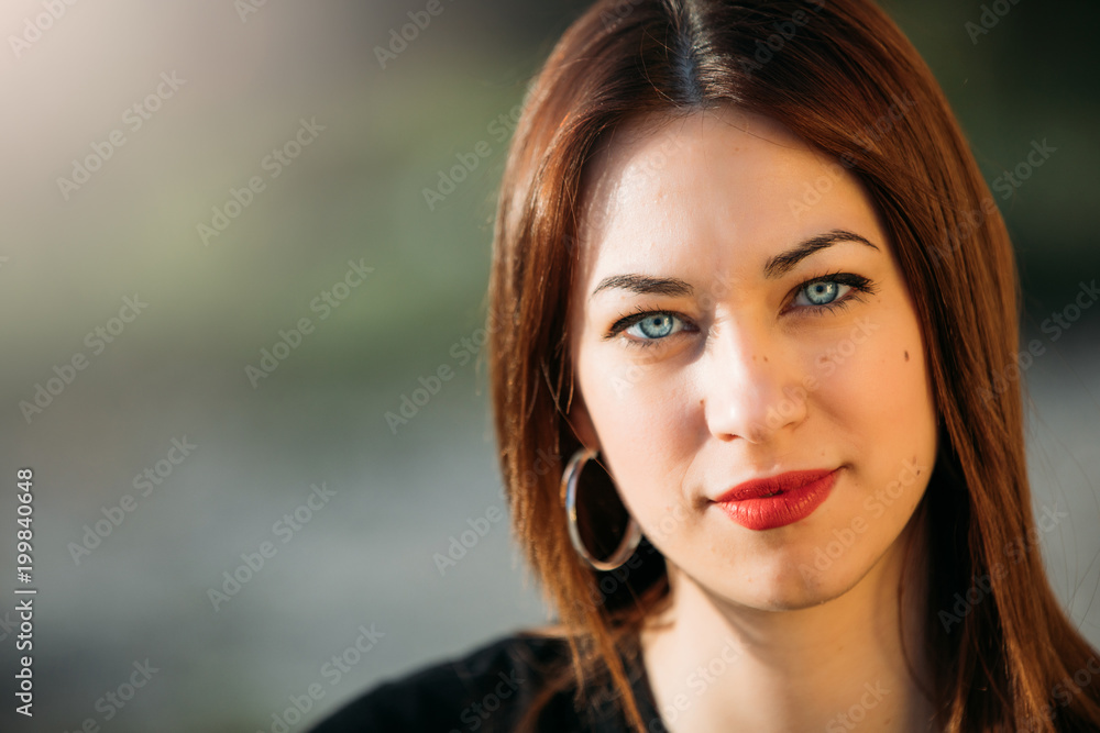 portrait of a beautiful young woman with blue eyes and red lips portrait of a beautiful young woman with blue eyes and red lips