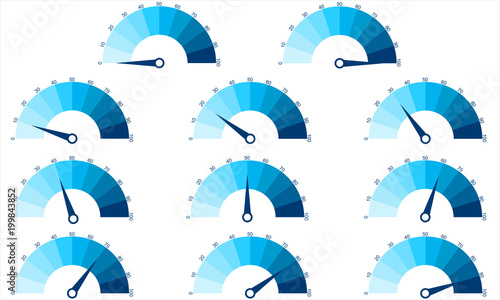 Set of number diagrams from 0 to 100 ready-to-use for web design, user interface or infographic. Vector graphic illustration.