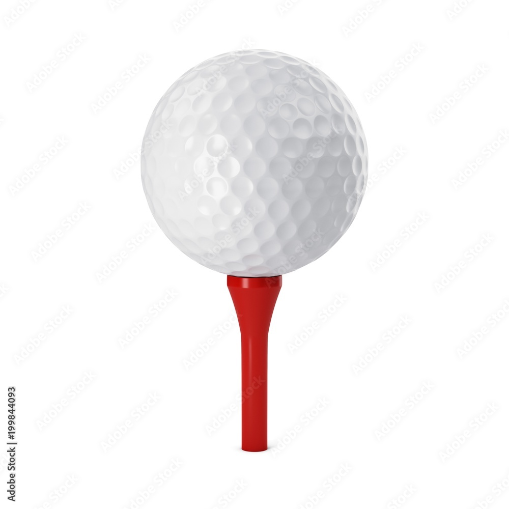 3D rendering golf ball on red tee isolated on white 3D rendering golf ball on red tee isolated on white