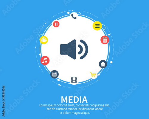 Media concept. Growth abstract background with integrated meta balls, integrated icon for digital, strategy, internet, network, connect, communicate, technology, global concepts.