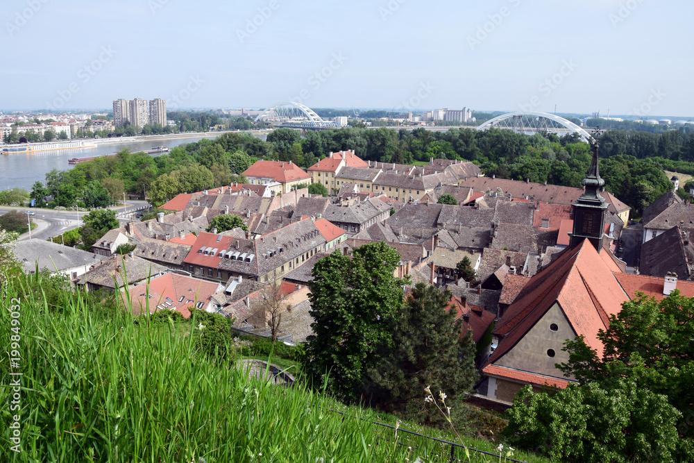 Panorama of Petrovaradin and Novi Sad photographed from the Petrovaradin fortress.