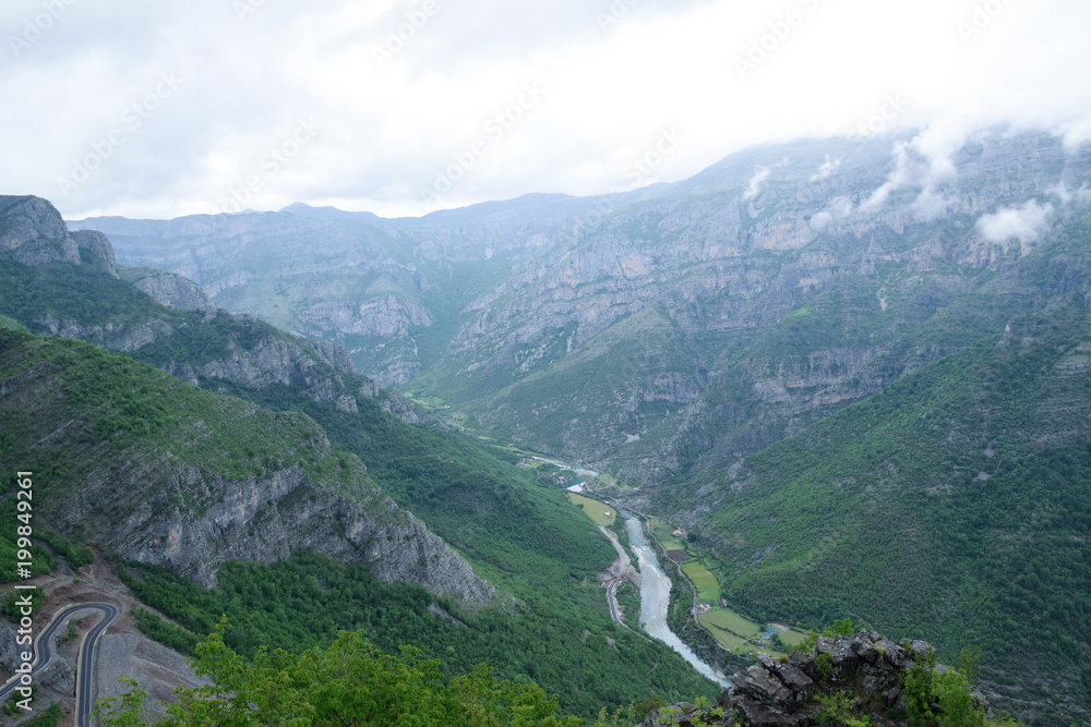Gorge of Cem river in north Albanian mountains. View from SH20 road. Albania.