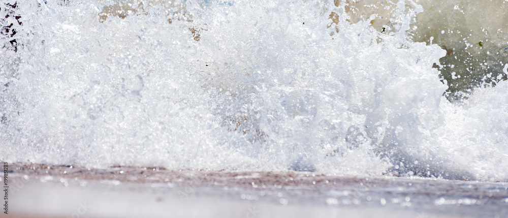 The panorama of big wave on the sea with a lot of foam. fake color. Copy space. Concept of travel. Instagram warm filter. The panorama of big wave on the sea with a lot of foam. fake color. Copy space. Concept of travel. Instagram warm filter.