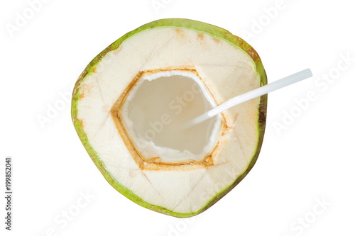 Coconut juice isolated on white background.Top view