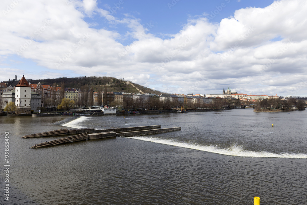 Obraz premium View on the spring Prague City above River Vltava, Czech Republic