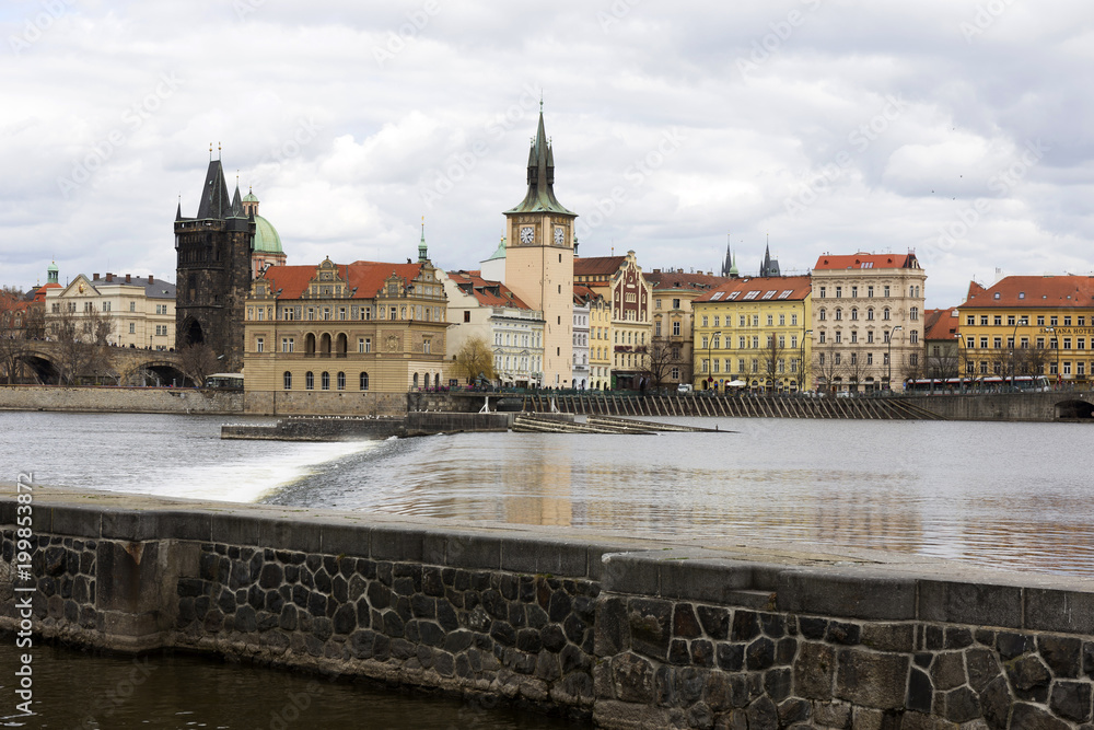 View on the spring Prague City above River Vltava, Czech Republic