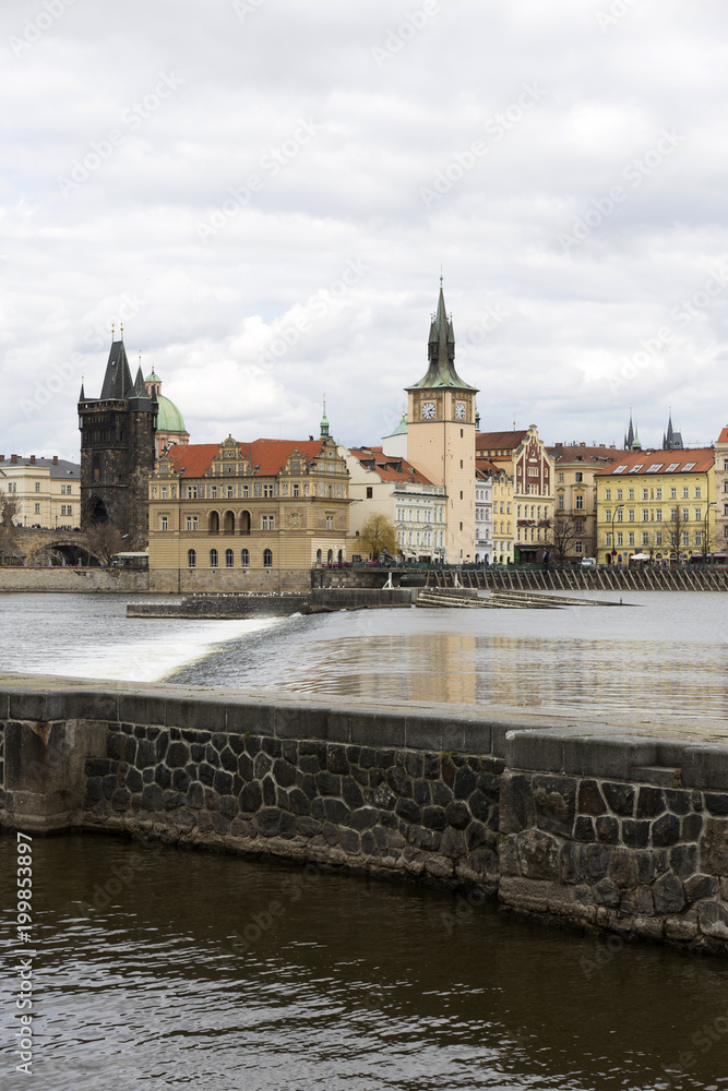 Fototapeta premium View on the spring Prague City above River Vltava, Czech Republic