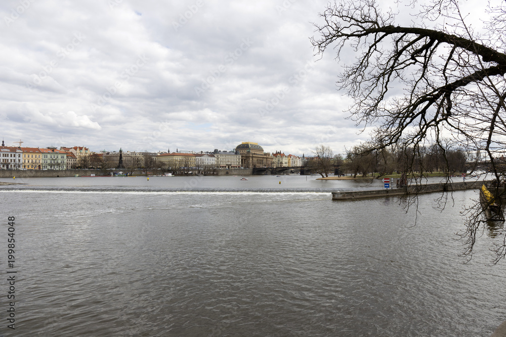 Fototapeta premium View on the spring Prague City above River Vltava, Czech Republic