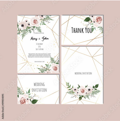 Wedding set with invitations. Vector set of vintage floral wedding invitation templates