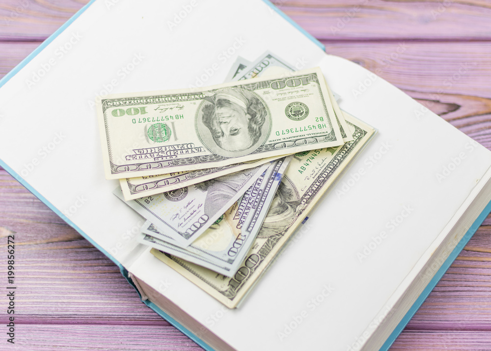 Dollars in an open book. Storage of money. Dollars in an open book. Storage of money.
