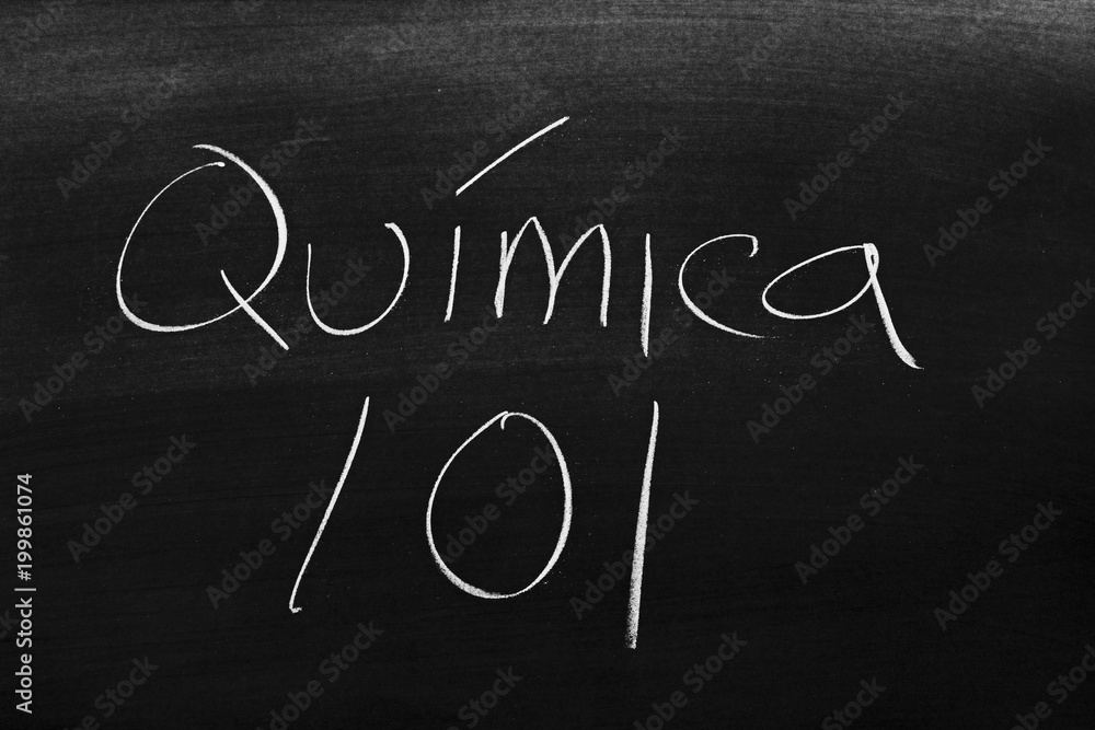 The words Química 101 on a blackboard in chalk The words Química 101 on a blackboard in chalk