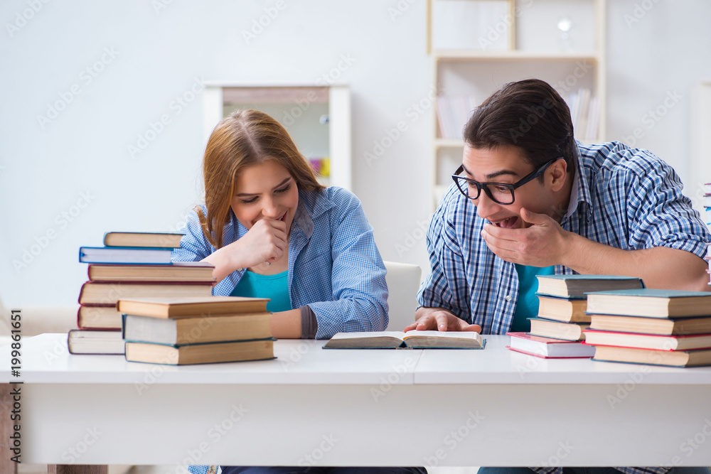Pair of students studying for university exams Pair of students studying for university exams